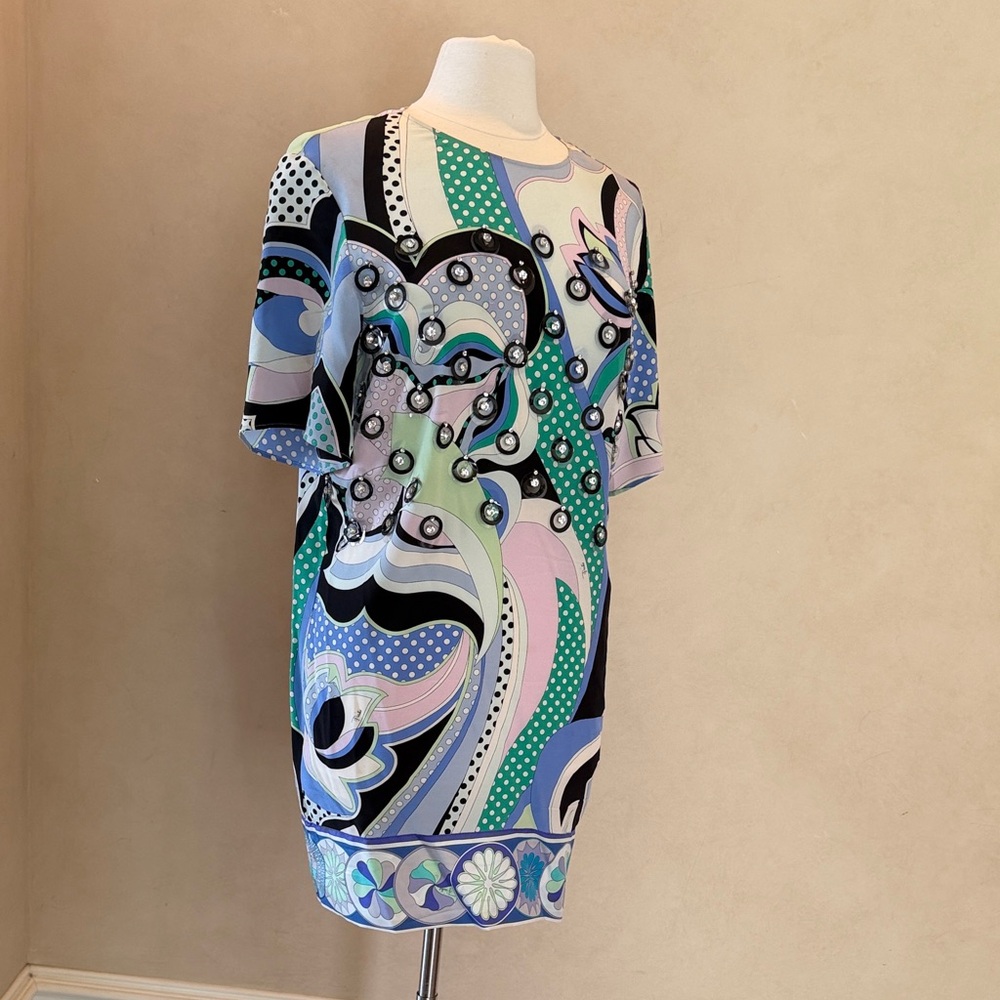 Abstract Floral Print Short Sleeve Dress in Pastel Mix
